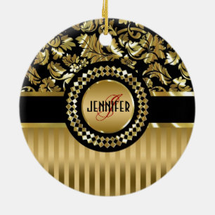 Ornamento De Cerâmica Damascos Dourados e Metálicos e Stripes