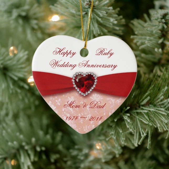 Ornamento De Cerâmica Damask 40ª Design de Aniversário de Casamento (Árvore)