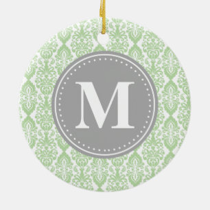 Ornamento De Cerâmica Damask in Mint Green Cinza Monograma