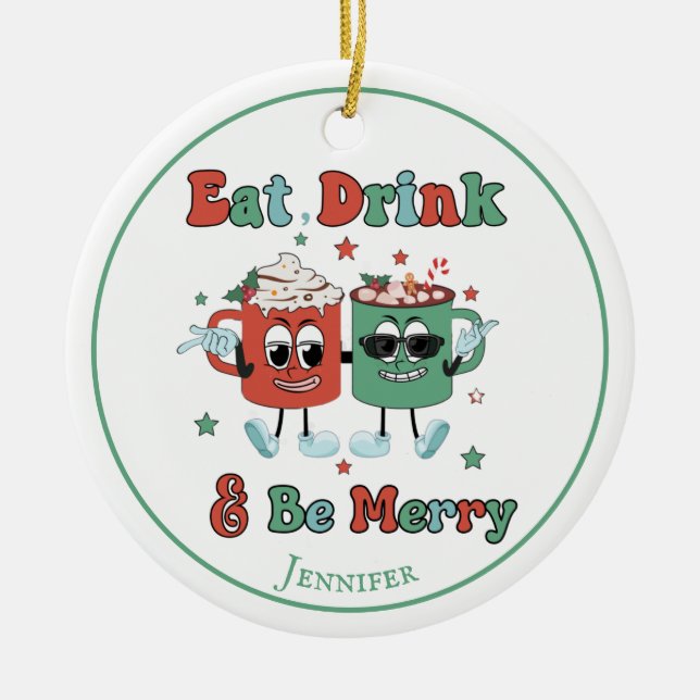 Ornamento De Cerâmica Dança de Cartoons Verdes Retro (Frente)