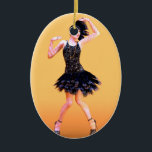 Ornamento De Cerâmica Dança do Flapper<br><div class="desc">rendição 3D de um dançarino fêmea do flapper no fundo alaranjado</div>