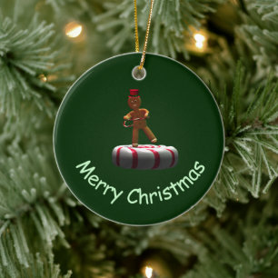 Ornamento De Cerâmica Dançando Cartoon Gingerbird Man