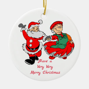 Ornamento De Cerâmica Dançando Sr. e Sra. Papais noeis Muito Feliz Natal