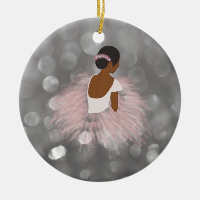 Ornamento De Cerâmica Dançarina de Ballerina Afro-Americana (Frente)