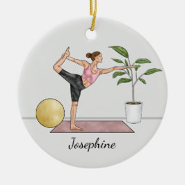 Ornamento De Cerâmica Dançarina Pose Yoga Natarajasana Com Nome Personal