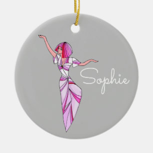 Ornamento De Cerâmica Dançarina rosa-escura com cabelo rosa