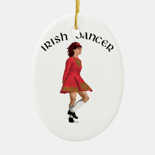 Ornamento De Cerâmica Dançarino Irlandês Brunette em Vermelho