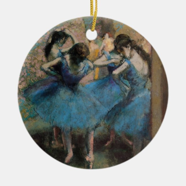Ornamento De Cerâmica Dançarinos de Edgar Degas | no azul, 1890 (Frente)