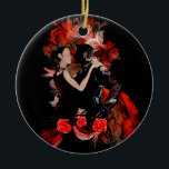 Ornamento De Cerâmica Dançarinos românticos do tango no fractal vermelho<br><div class="desc">A colagem de Digitas de uma pintura original por Kevin Sean O'Connell,  personaliza este design adicionando seu nome,  monograma ou texto ou visita a LOJA de LEATHER_AND_LACE para produtos de harmonização e milhares de ideias do presente</div>