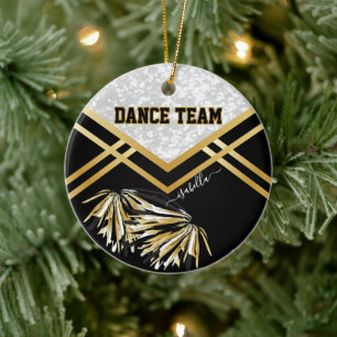 Ornamento De Cerâmica Dance Team Black, White e Dourado