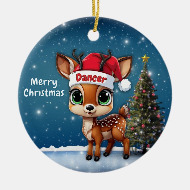 Ornamento De Cerâmica Dancer Baby Deer, Fawn, Doe, Reindeer🦌 🎄 (Frente)