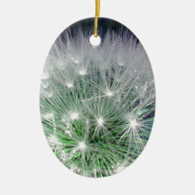 Ornamento De Cerâmica Dandelion verde e branco com gotas de água (Frente)
