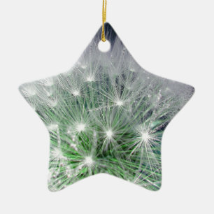 Ornamento De Cerâmica Dandelion verde e branco com gotas de água frescas