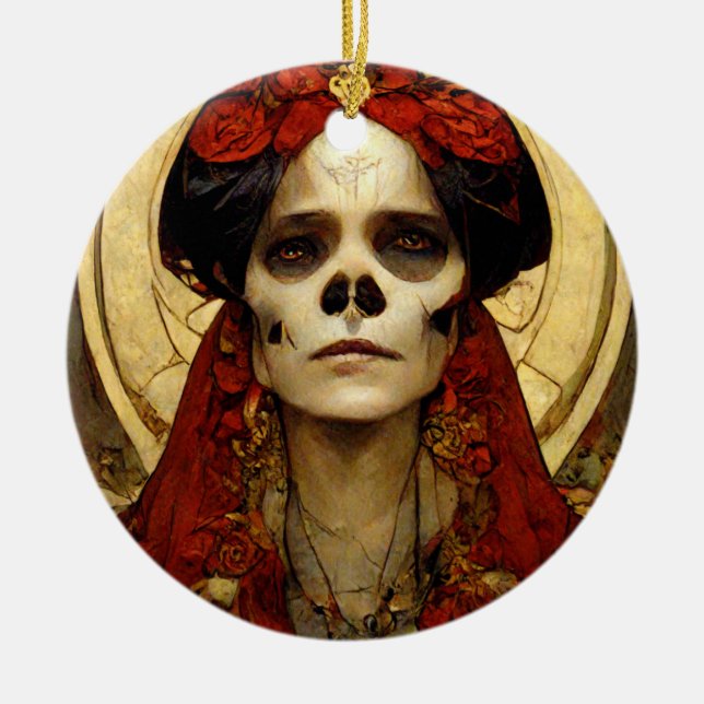 Ornamento De Cerâmica Dark Fantasy Gothic Skull Mulher 3 (Frente)