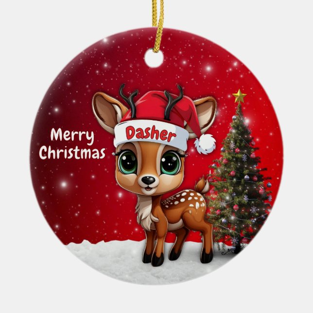 Ornamento De Cerâmica Dasher Baby Deer, Fawn, Doe, Reindeer🦌 🎄 (Frente)