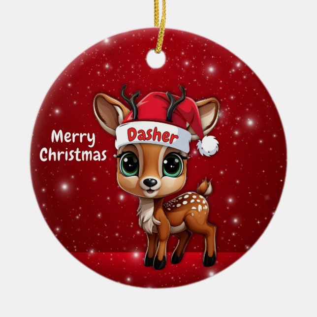 Ornamento De Cerâmica Dasher Bebê Veado, Cervo, Corça, Rena🦌 🎄 (Frente)