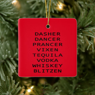 Ornamento De Cerâmica Dasher Dancer Vixen Vodka Tequila Whiskey Blitzen