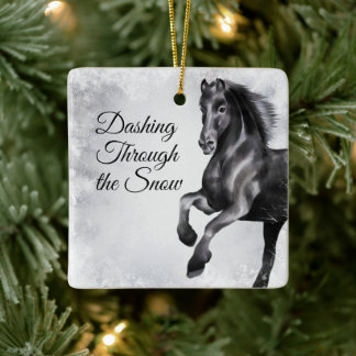 Ornamento De Cerâmica Dashing Through the Snow Beauful Horse Christmas
