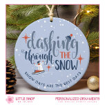 Ornamento De Cerâmica Dashing Through the Snow Winter Photo<br><div class="desc">Celebre a temporada de festas com este Enfeites de natal personalizável que apresenta uma ilustração esbranquiçada de uma criança andando de um trenó num dia de inverno de neve, emparelhada com uma elegante tipografia escrita que lê, "Dashing Through the Snow." Modifique esta design, adicionando seu próprio texto na frente e...</div>