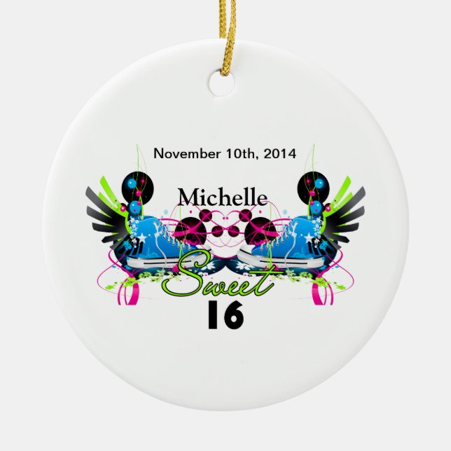 Ornamento De Cerâmica Data conhecida das sapatilhas de néon do anos 80 (Frente)