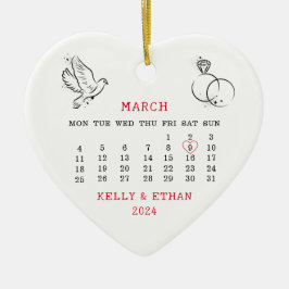 Ornamento De Cerâmica Data de Casamento Casada Março de 2024