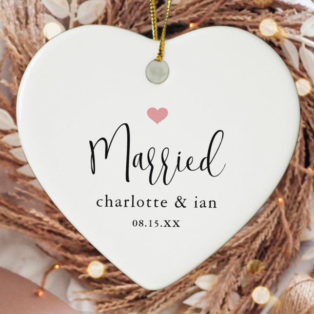 Ornamento De Cerâmica Data de Casamento do Casal Casado Fosfato (Criador carregado)