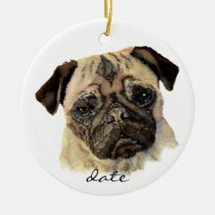 Ornamento De Cerâmica Data Personalizada, Pug, Pet, Cão, Animal