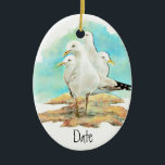 Ornamento De Cerâmica Data, Watercolor Seagull, Beach, Shore, Bird<br><div class="desc">Costume Datado,  Watercolor Seagull Bird,  Animal,  para aqueles que amam aves e água,  oceanos,  mares,  rios e costas</div>