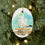 Ornamento De Cerâmica Data, Watercolor Seagull, Beach, Shore, Bird Cera<br><div class="desc">Costume Datado,  Watercolor Seagull Bird,  Animal,  para aqueles que amam aves e água,  oceanos,  mares,  rios e costas</div>