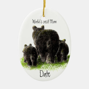 Ornamento De Cerâmica Datado, o melhor urso preto bonito da mãe do mundo
