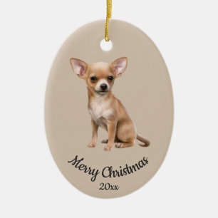Ornamento De Cerâmica Datas de fotos personalizadas de Natal Chihuahua D