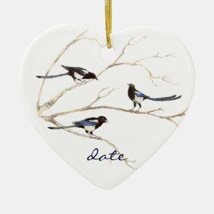 Ornamento De Cerâmica Datas, Família Magpie, Pássaros