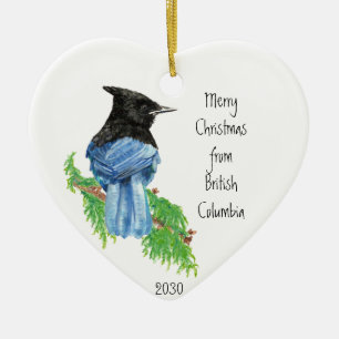 Ornamento De Cerâmica Dated Felry Christmas British Columbia Jay Bird