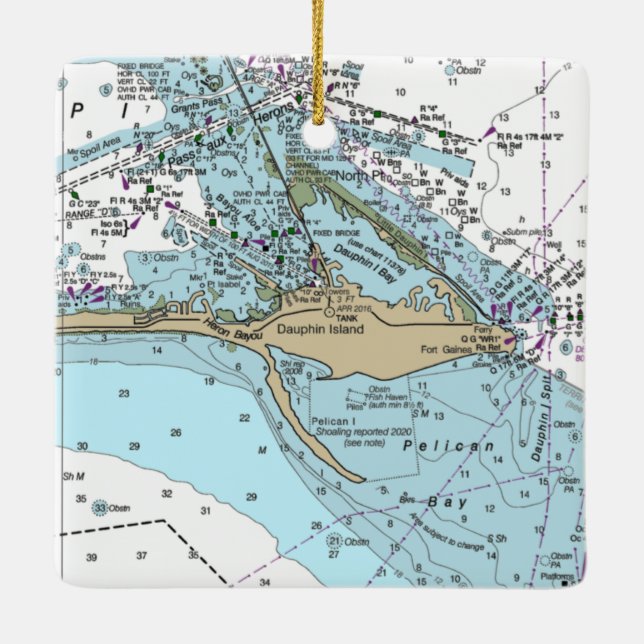 Ornamento De Cerâmica Dauphin Island AL Chart (Verso)