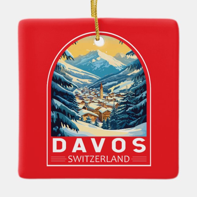 Ornamento De Cerâmica Davos Suiça Viagem de Art Emblem (Frente)