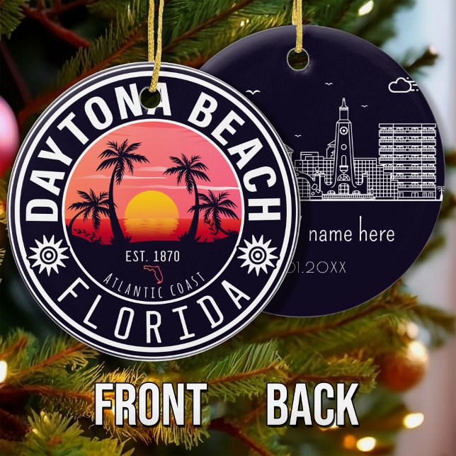 Ornamento De Cerâmica Daytona Beach Florida Retro Sunset Souvenirs 80s (Criador carregado)