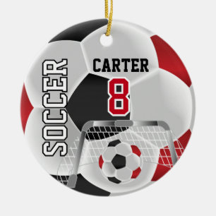 Ornamento De Cerâmica ⚽ de futebol preto, branco e vermelho