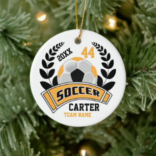 Ornamento De Cerâmica ⚽ de Futebol Preto, Dourado e Branco