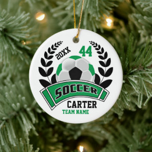 Ornamento De Cerâmica ⚽ de Futebol Preto, Verde e Branco