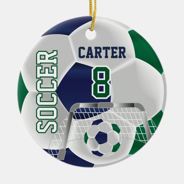 Ornamento De Cerâmica ⚽ de futebol verde, branco e azul escuro (Frente)