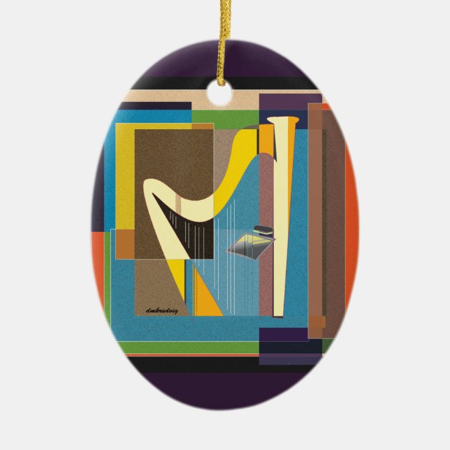 Ornamento de cerâmica de Harp Dourada amarela (Frente)