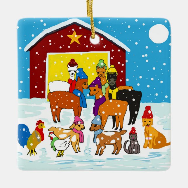 Ornamento De Cerâmica De Marvin a Mittens no Natal (Frente)