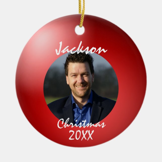 Ornamento de cerâmica de Natal de Bola de boliche  (Frente)