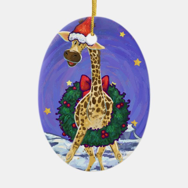 Ornamento de Cerâmica de Natal Giraffe (Frente)