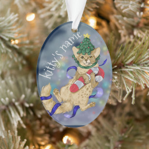 Ornamento de Cerâmica de Natal para Kitty Cat
