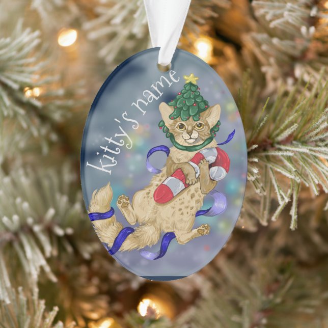 Ornamento de Cerâmica de Natal para Kitty Cat (Árvore)
