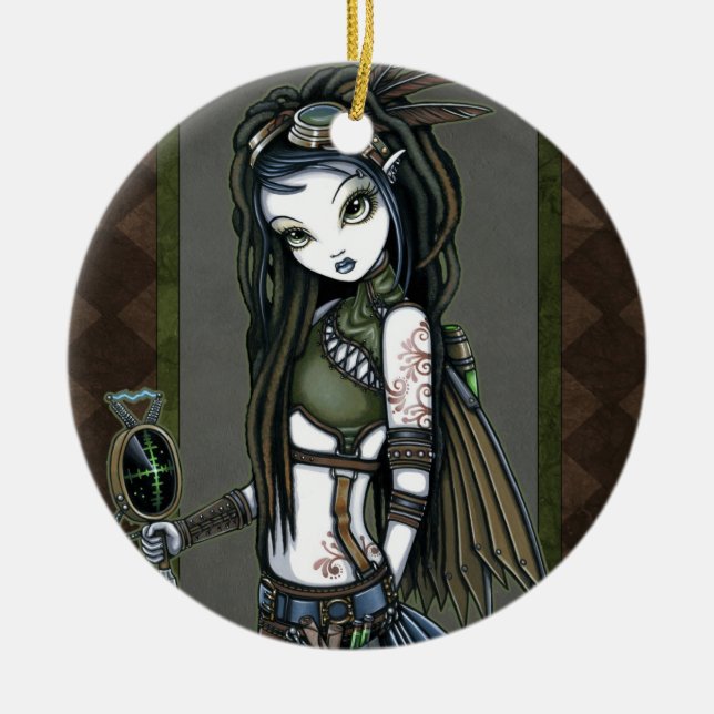 Ornamento De Cerâmica De "ornamento da fada do Aviatrix de Steampunk da (Frente)