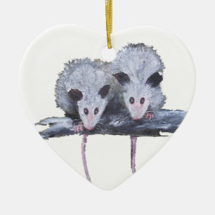 Ornamento De Cerâmica De "ornamento do coração dois gambás"