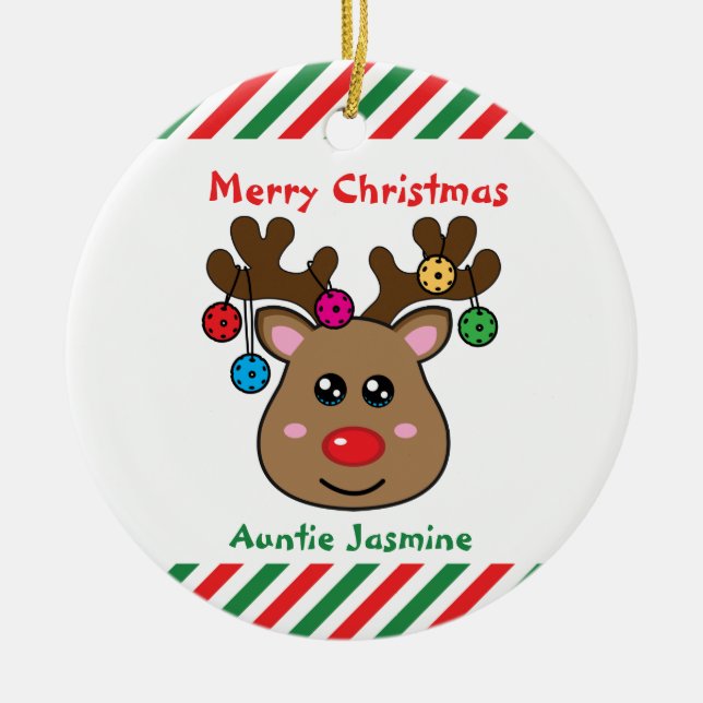 Ornamento De Cerâmica 🎄 de Reindeers de Pickleball (Frente)