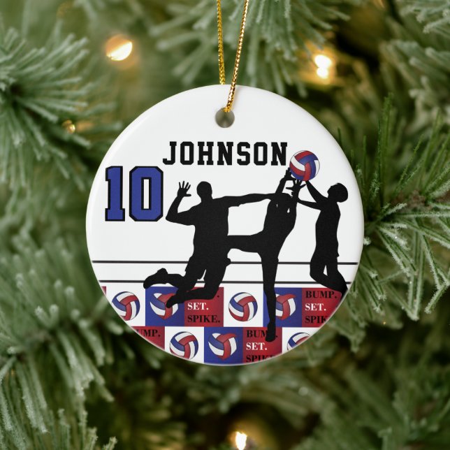 Ornamento De Cerâmica 🏐 de Voleibol - Bump, Set, Spike Red, White, Blue (Árvore)